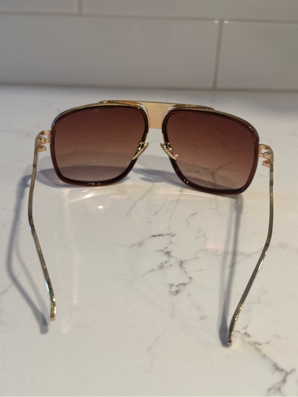 Gold Frame Brown Gradient Lens Sunglasses - Men Accessories - Picture 3 of 3